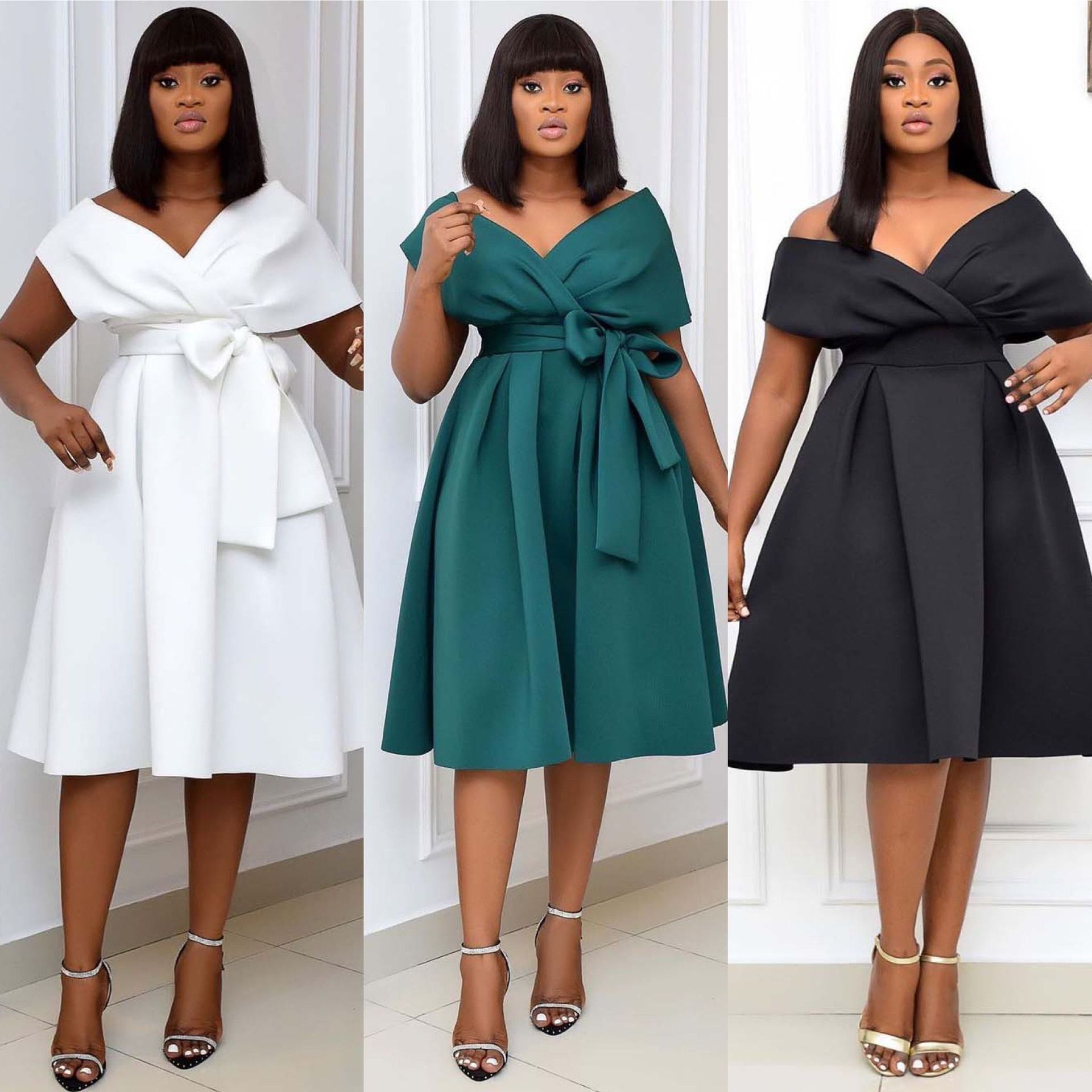 Cross-border independent station new African large size women's short-sleeved V-neck off-the-shoulder large evening dress dress