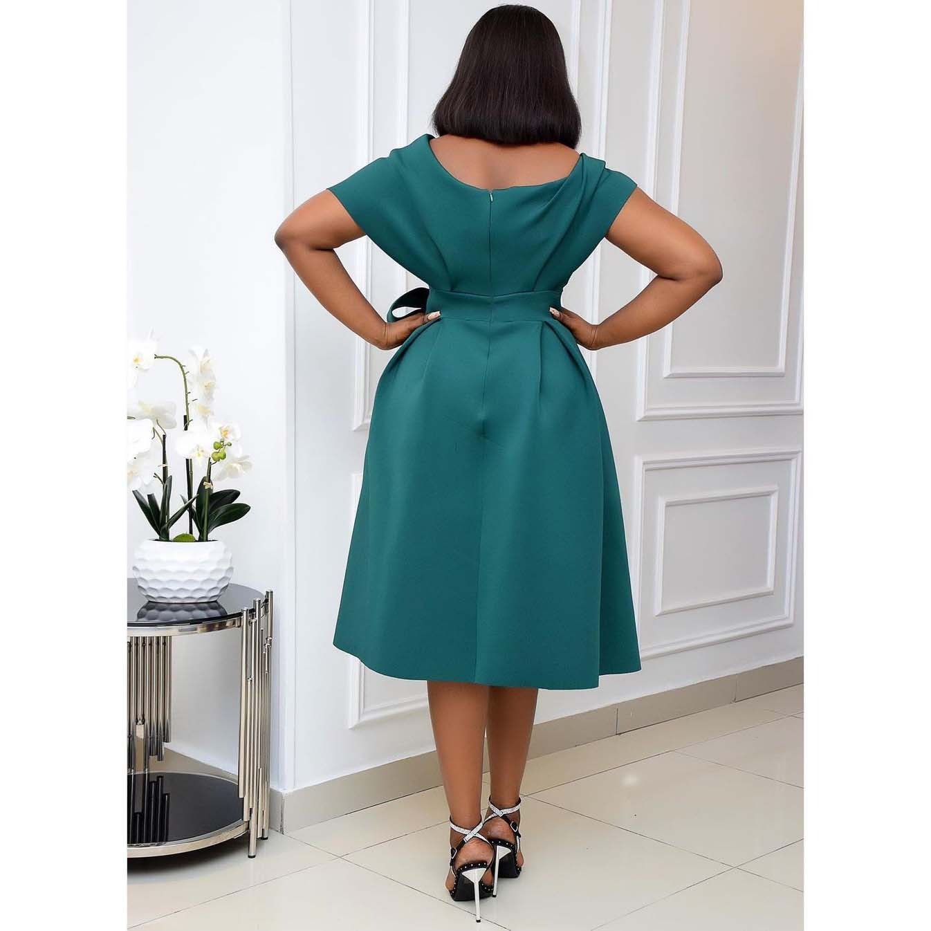 Cross-border independent station new African large size women's short-sleeved V-neck off-the-shoulder large evening dress dress