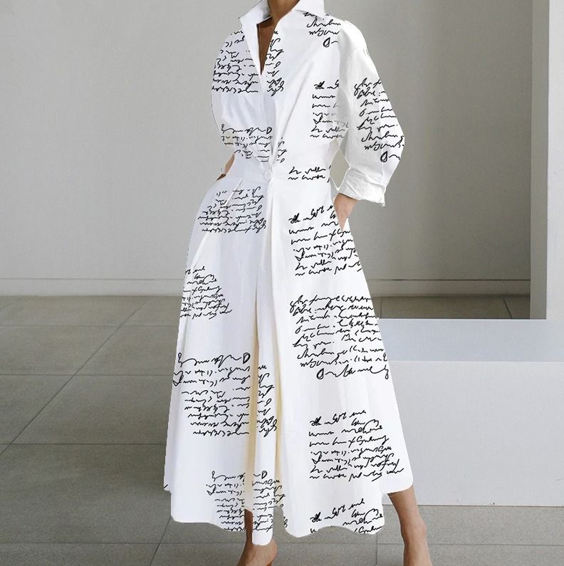 2024 Africa explosive autumn new fashion long-sleeved V-neck print dress women's temperament commuter elegant wind women's dress