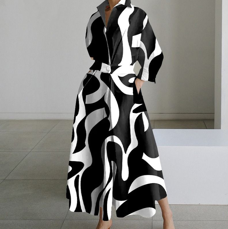 2024 Africa explosive autumn new fashion long-sleeved V-neck print dress women's temperament commuter elegant wind women's dress