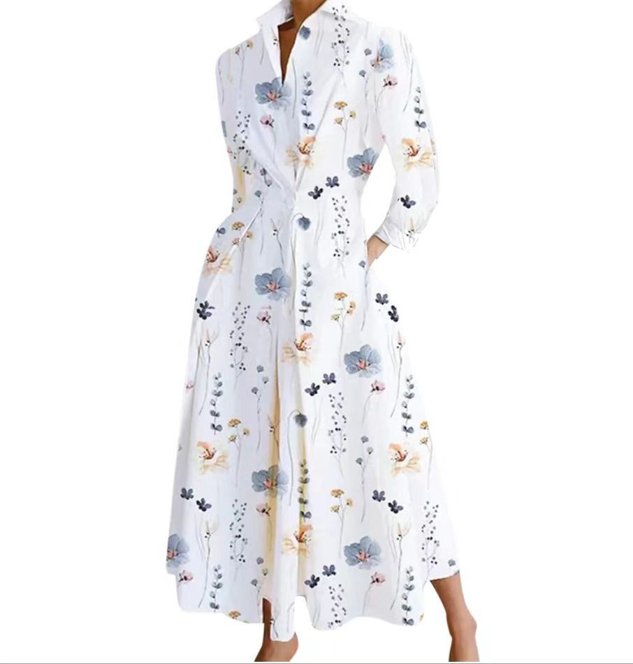 2024 Africa explosive autumn new fashion long-sleeved V-neck print dress women's temperament commuter elegant wind women's dress