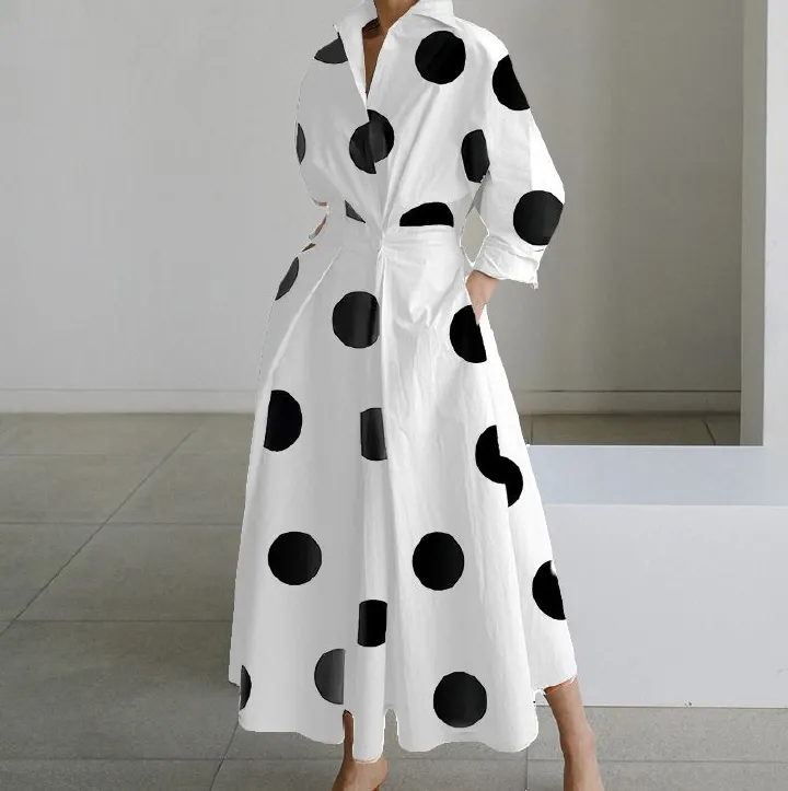 2024 Africa explosive autumn new fashion long-sleeved V-neck print dress women's temperament commuter elegant wind women's dress