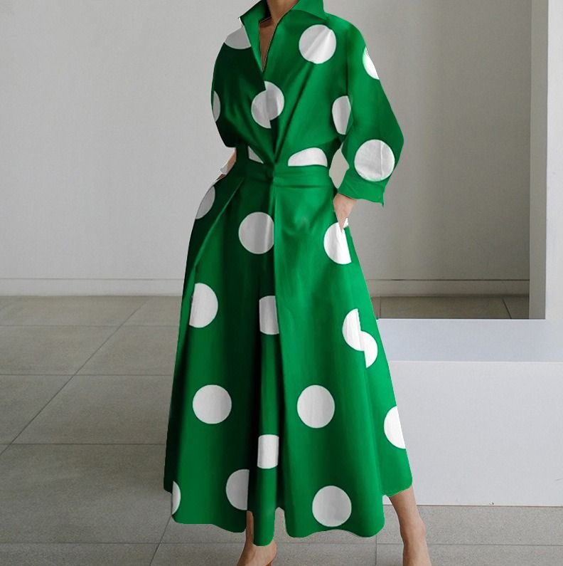 2024 Africa explosive autumn new fashion long-sleeved V-neck print dress women's temperament commuter elegant wind women's dress