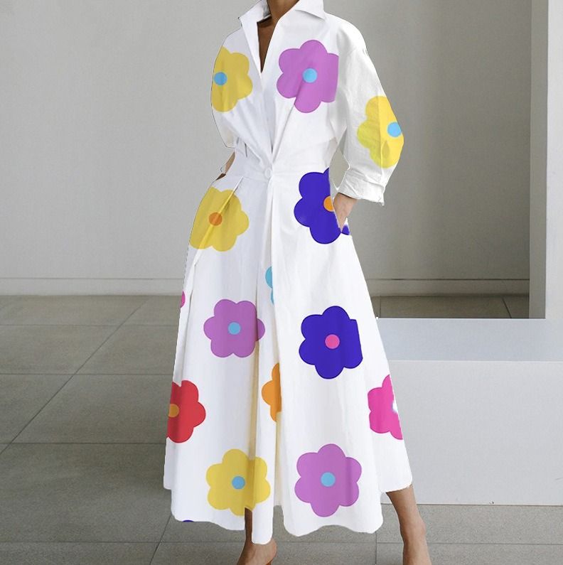 2024 Africa explosive autumn new fashion long-sleeved V-neck print dress women's temperament commuter elegant wind women's dress