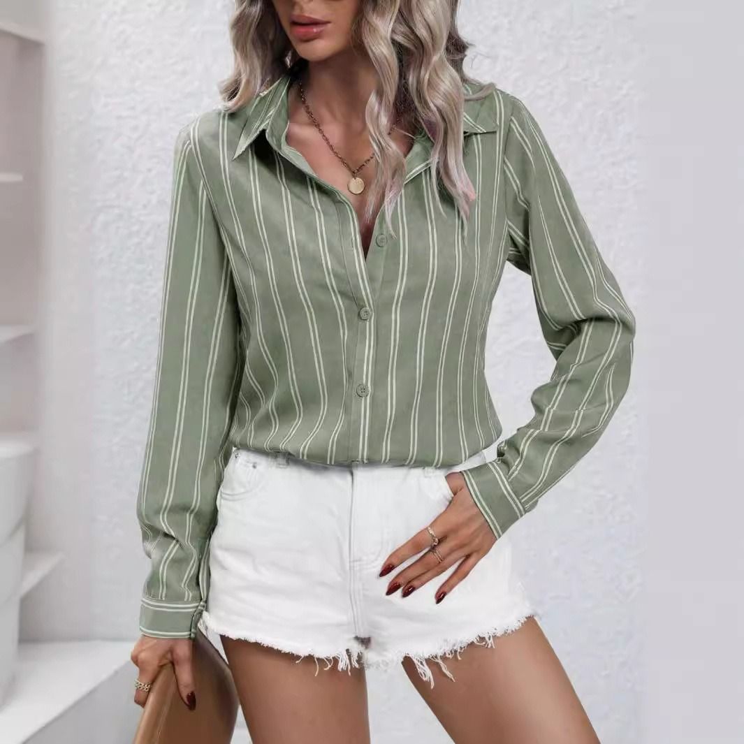 2024 Europe and the United States Amazon cross-border foreign trade new commuter fashion striped loose long-sleeved shirt woman