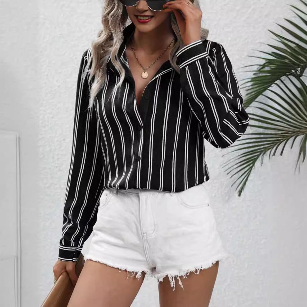 2024 Europe and the United States Amazon cross-border foreign trade new commuter fashion striped loose long-sleeved shirt woman