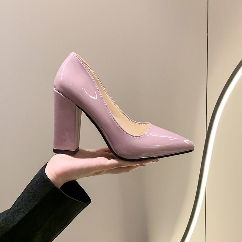 African popular women's pointy chunky heels with Europe and the United States new single shoe women autumn light mouth chunky heels candy color women high heels