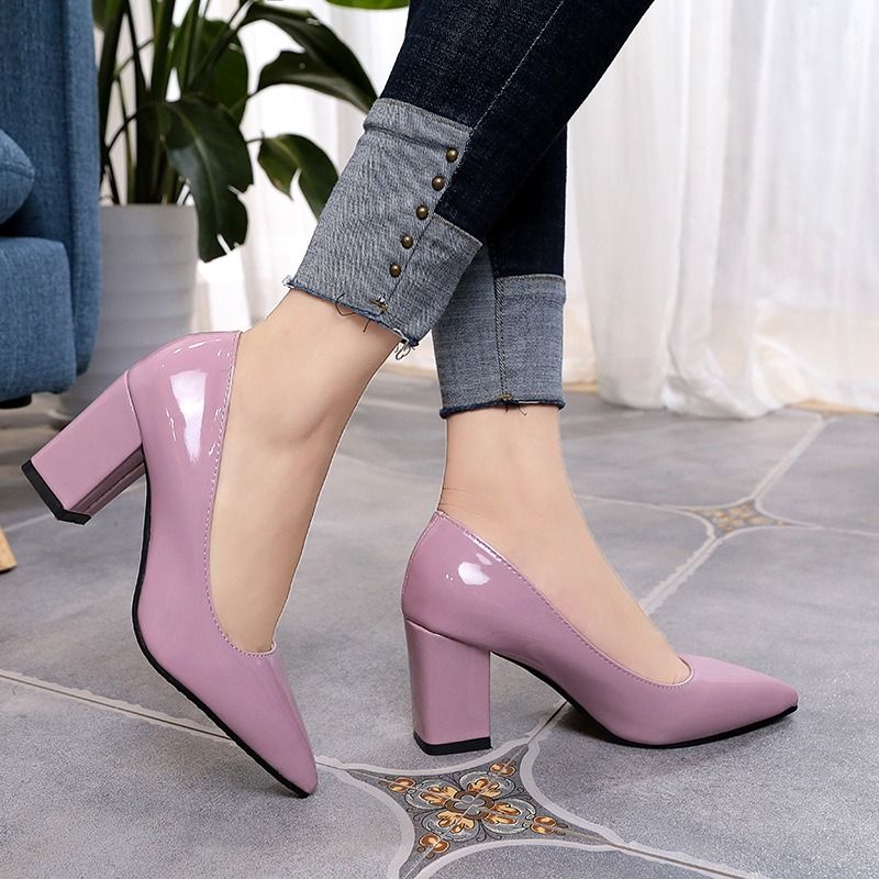 African popular women's pointy chunky heels with Europe and the United States new single shoe women autumn light mouth chunky heels candy color women high heels
