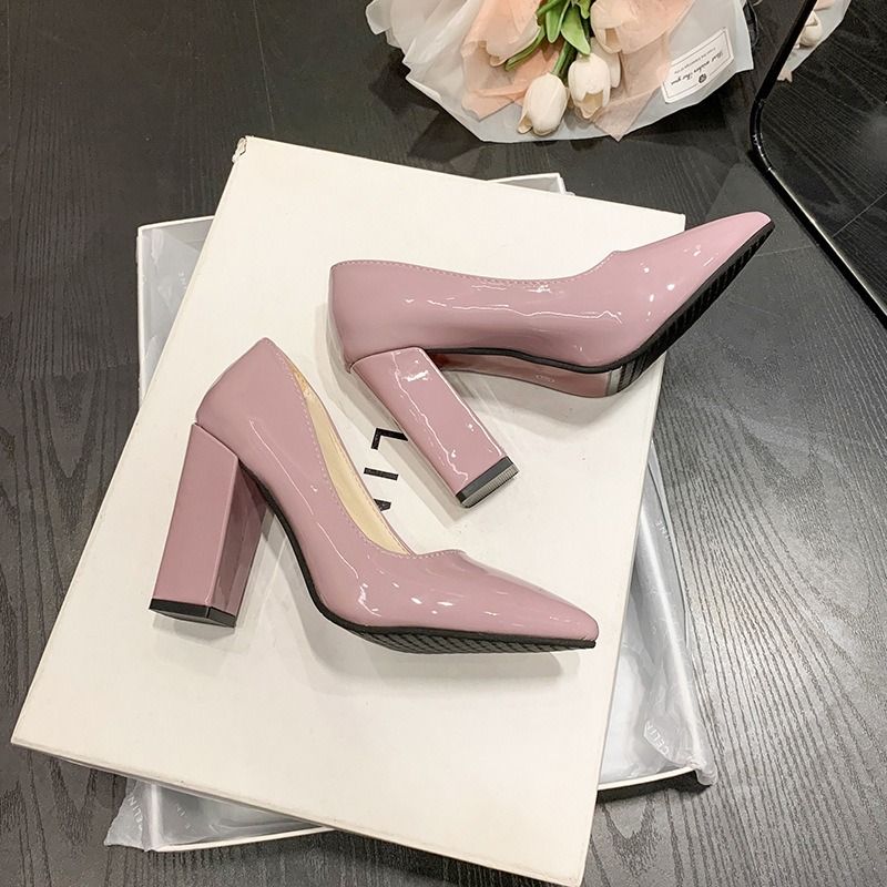African popular women's pointy chunky heels with Europe and the United States new single shoe women autumn light mouth chunky heels candy color women high heels