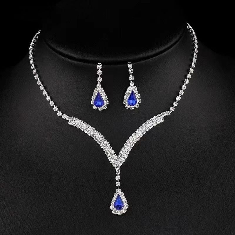 Africa new necklace set cross-border e-commerce bride girl jewelry Europe and the United States flash diamond necklace earrings earrings wedding jewelry set wholesale