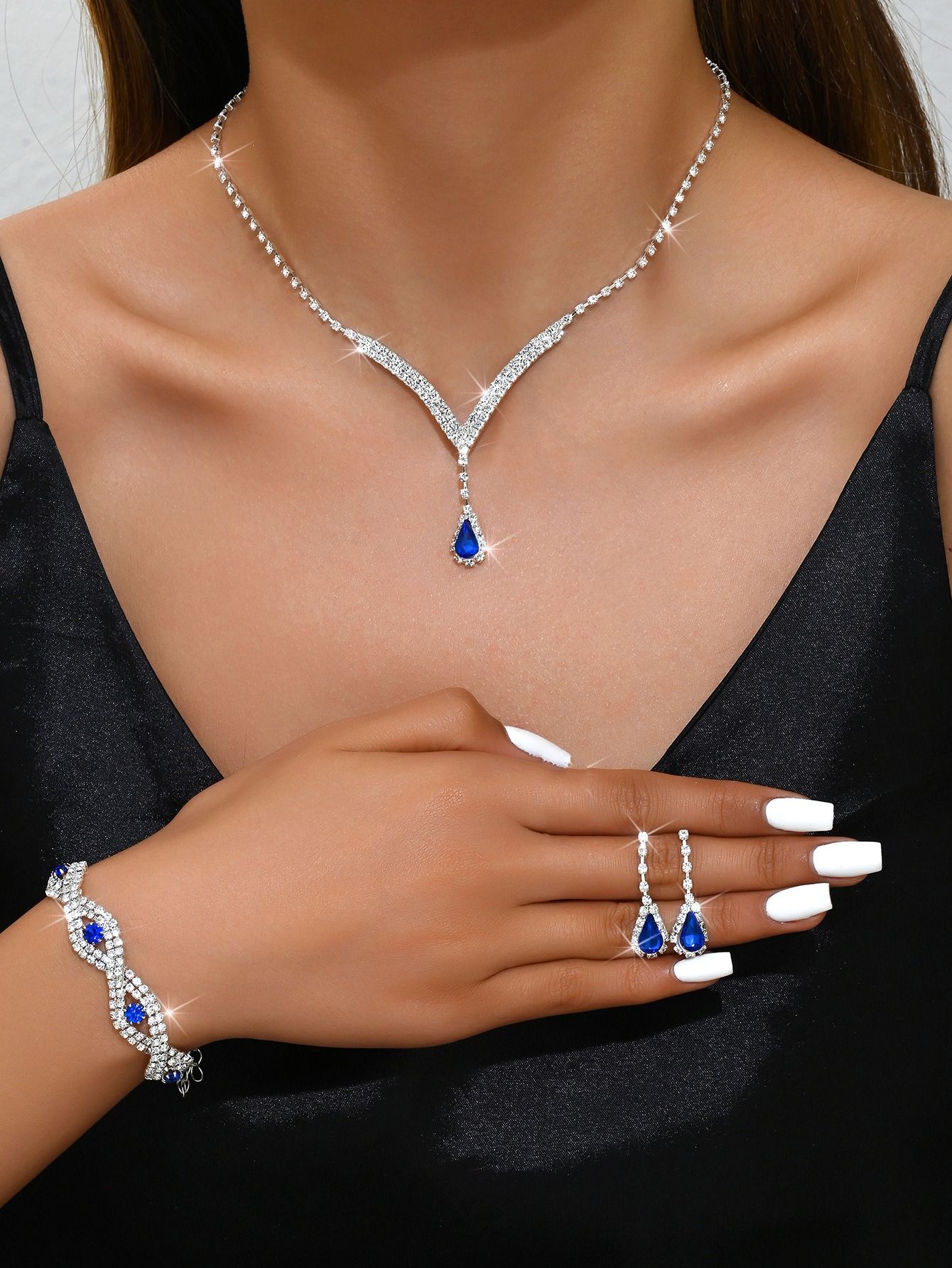 Africa new necklace set cross-border e-commerce bride girl jewelry Europe and the United States flash diamond necklace earrings earrings wedding jewelry set wholesale
