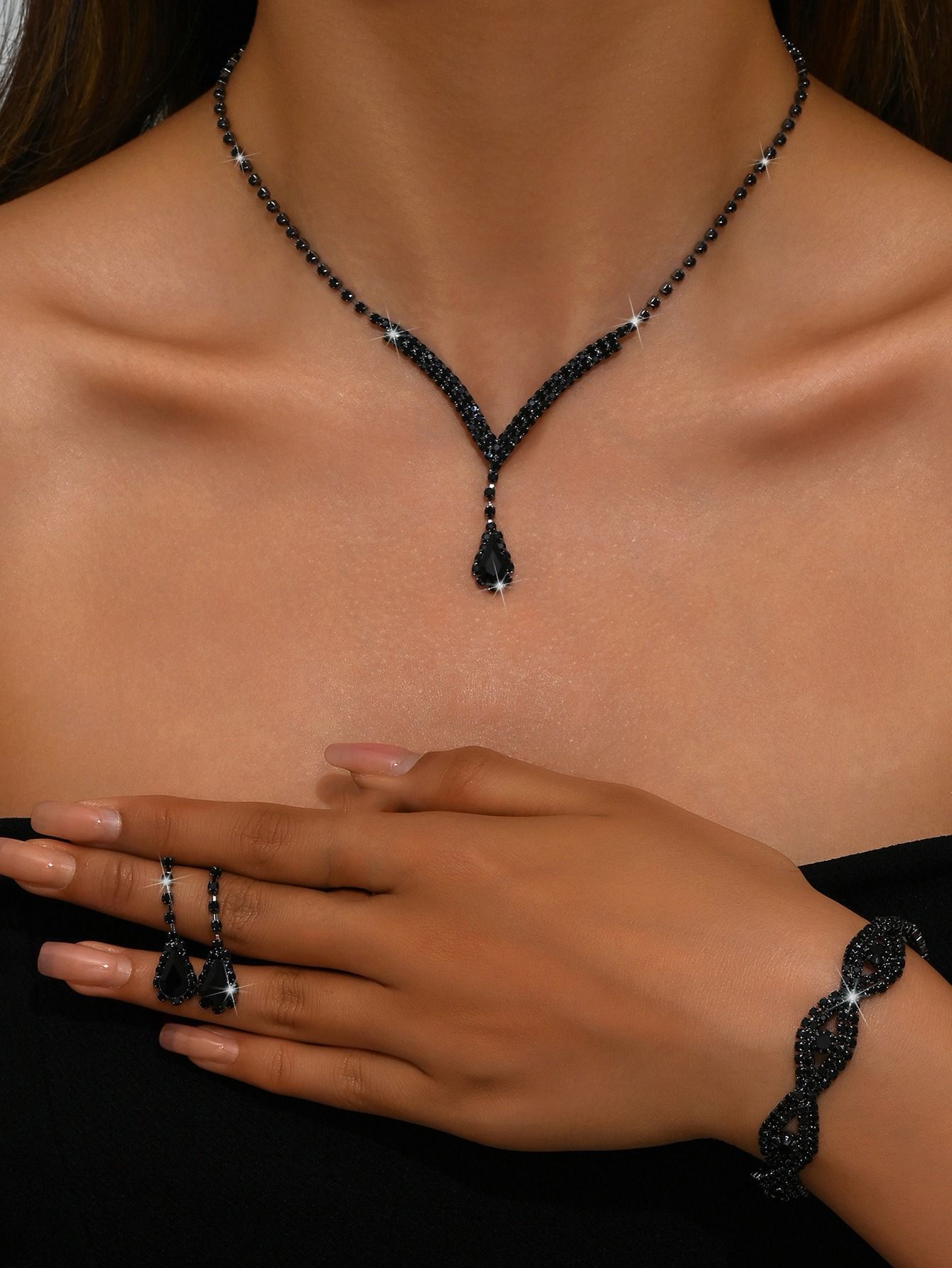 Africa new necklace set cross-border e-commerce bride girl jewelry Europe and the United States flash diamond necklace earrings earrings wedding jewelry set wholesale