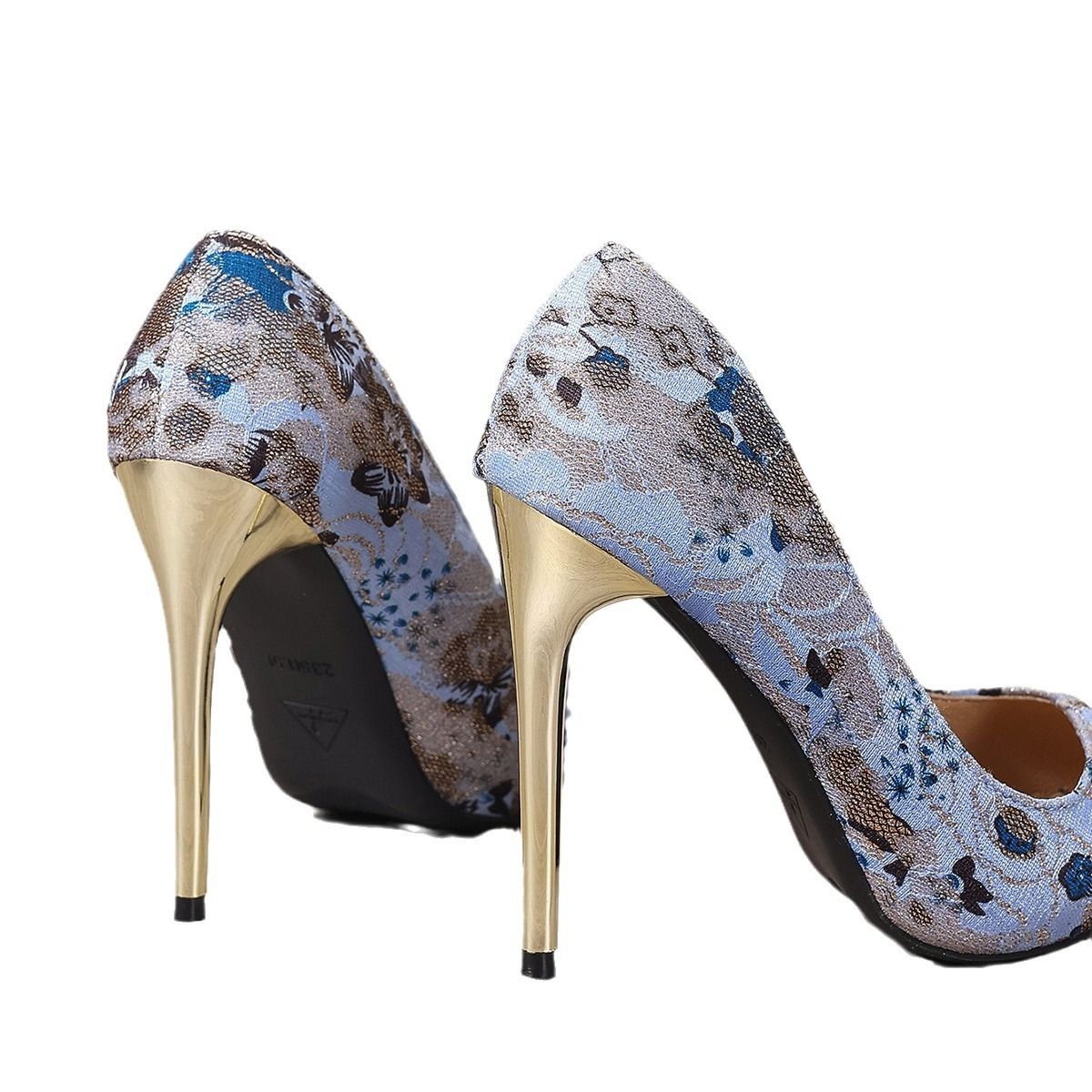 Africa new lady style embroidered large size high heels women's new thin with pointed foreign trade spot fashion catwalk sex shoes