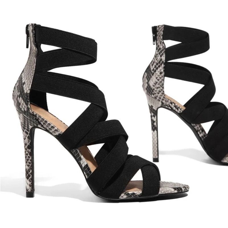 African new women's high heels black spot pointy fish mouth high heels back zipper women's shoes hollow-out tightness European and American fashion sandals women's Roman sandals