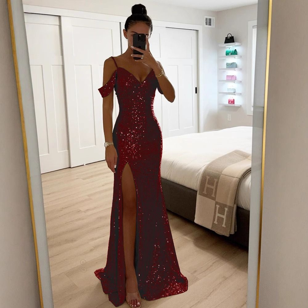 Africa new women's halter dress cross-border 2024 Europe and the United States Spring and autumn new halter sequin slit dress INS casual loose party jumpsuit