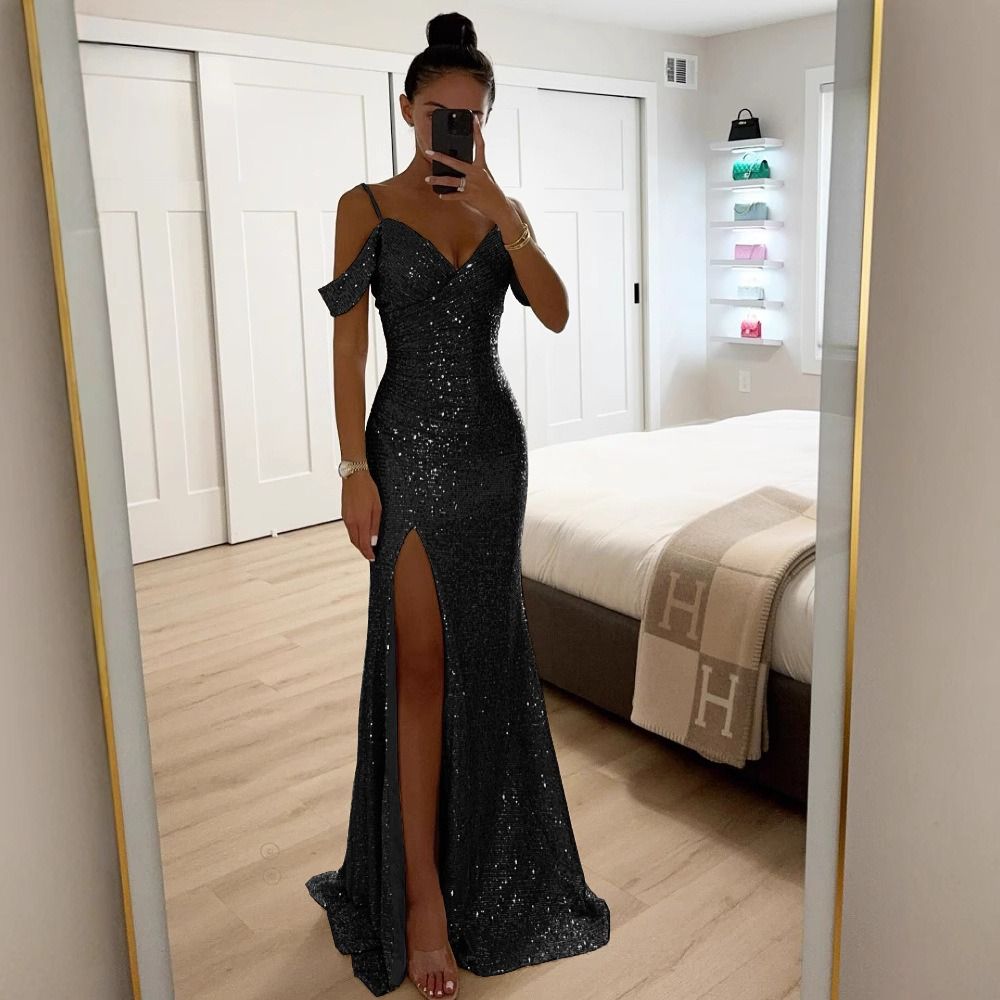 Africa new women's halter dress cross-border 2024 Europe and the United States Spring and autumn new halter sequin slit dress INS casual loose party jumpsuit