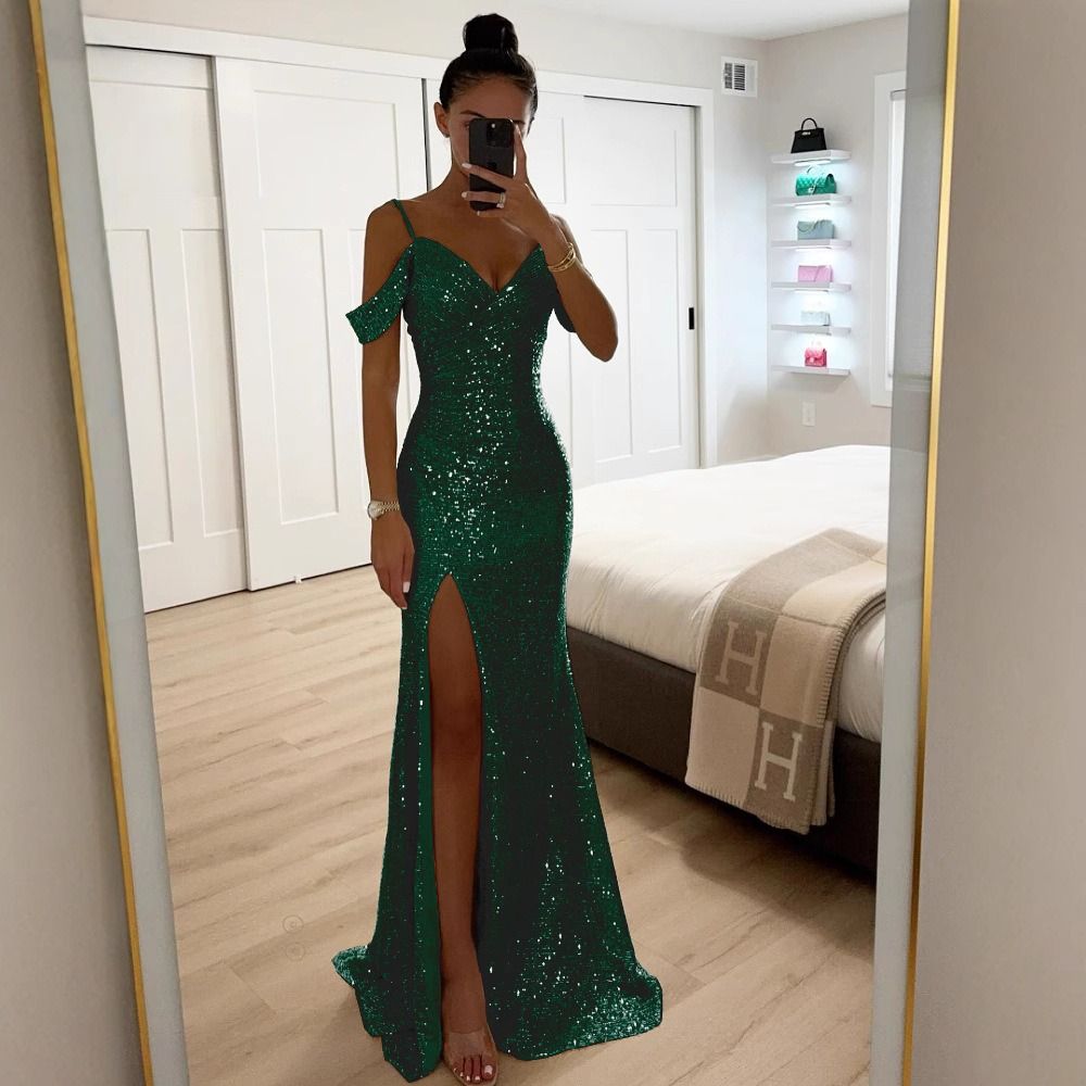 Africa new women's halter dress cross-border 2024 Europe and the United States Spring and autumn new halter sequin slit dress INS casual loose party jumpsuit