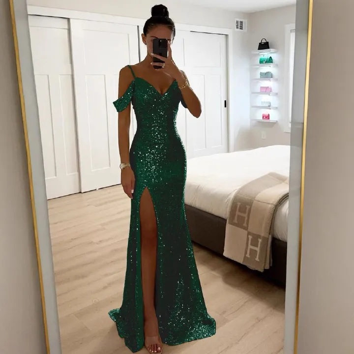 Africa new women's halter dress cross-border 2024 Europe and the United States Spring and autumn new halter sequin slit dress INS casual loose party jumpsuit