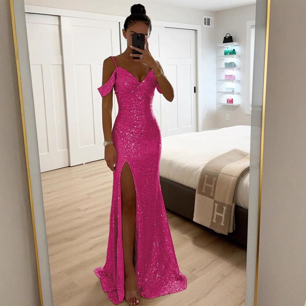 Africa new women's halter dress cross-border 2024 Europe and the United States Spring and autumn new halter sequin slit dress INS casual loose party jumpsuit