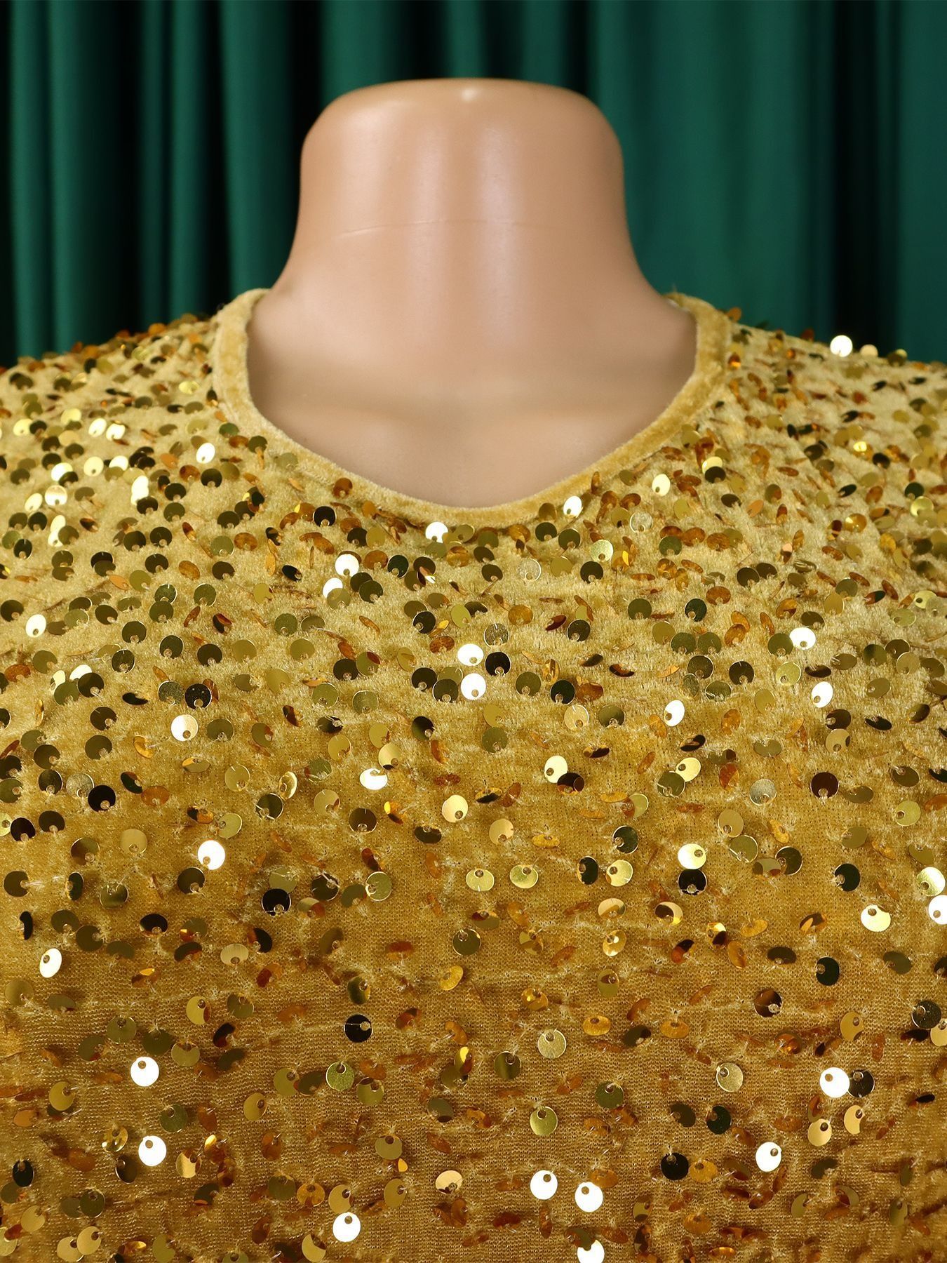 2024 Africa America D469 New Fashion Women's Round Neck Long Sleeve Solid Color Sequins High Waist Temperament Mid-long Evening Dress Pop Sequins Temperament Elegant Style