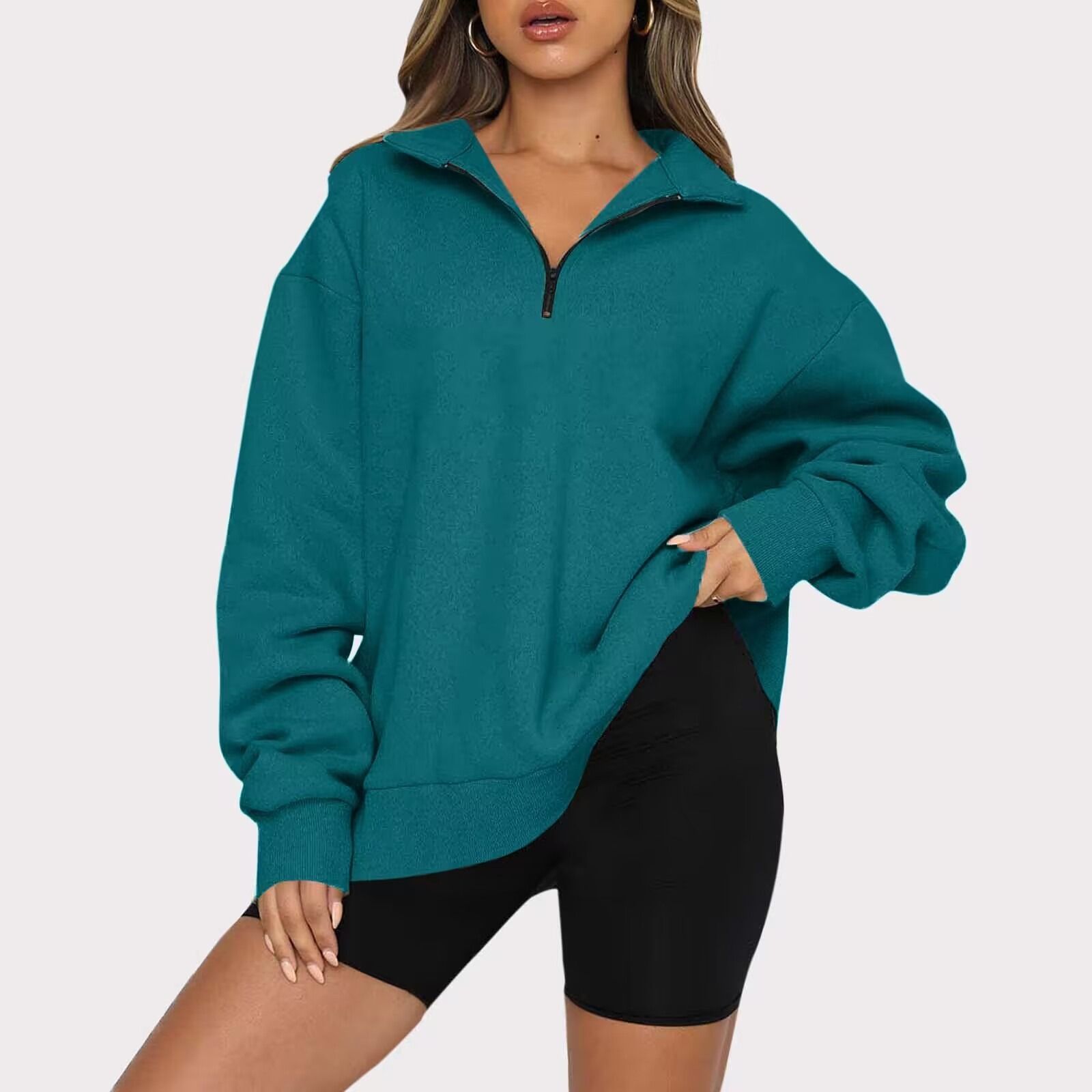 Africa new women plus fleece hoodie winter Amazon foreign trade Europe and the United States women's new hoodie plus fleece blouse loose solid color no pocket hoodie