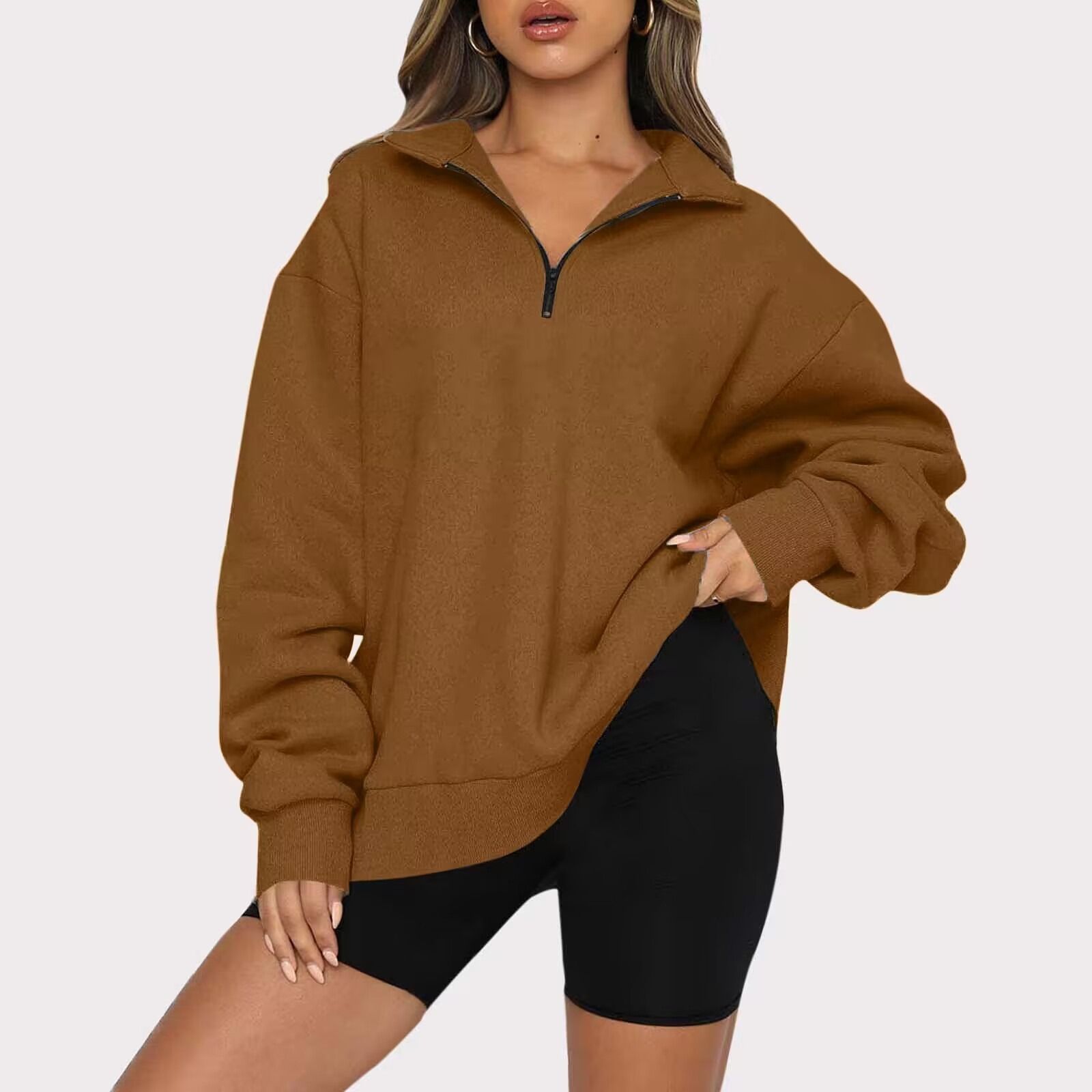 Africa new women plus fleece hoodie winter Amazon foreign trade Europe and the United States women's new hoodie plus fleece blouse loose solid color no pocket hoodie