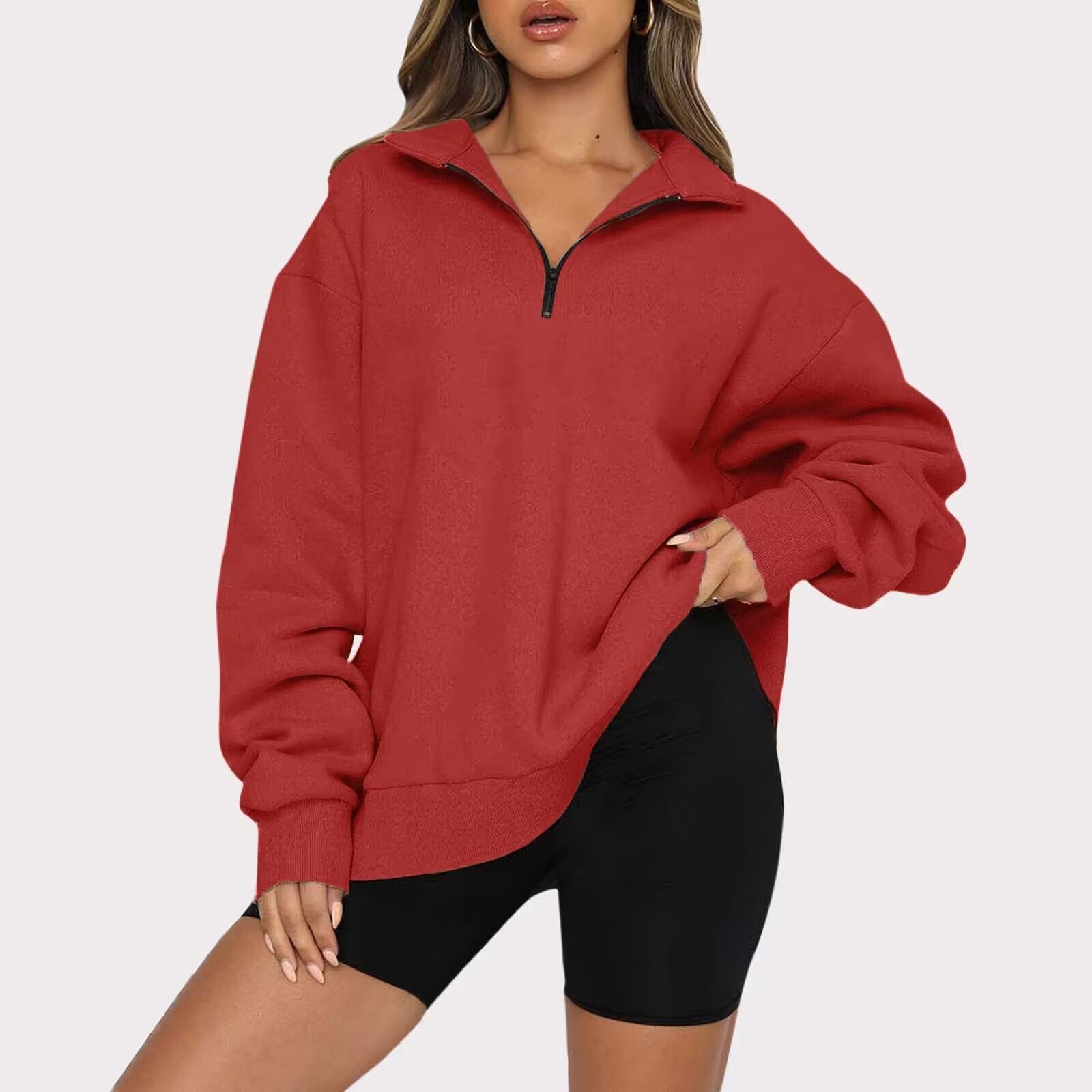 Africa new women plus fleece hoodie winter Amazon foreign trade Europe and the United States women's new hoodie plus fleece blouse loose solid color no pocket hoodie