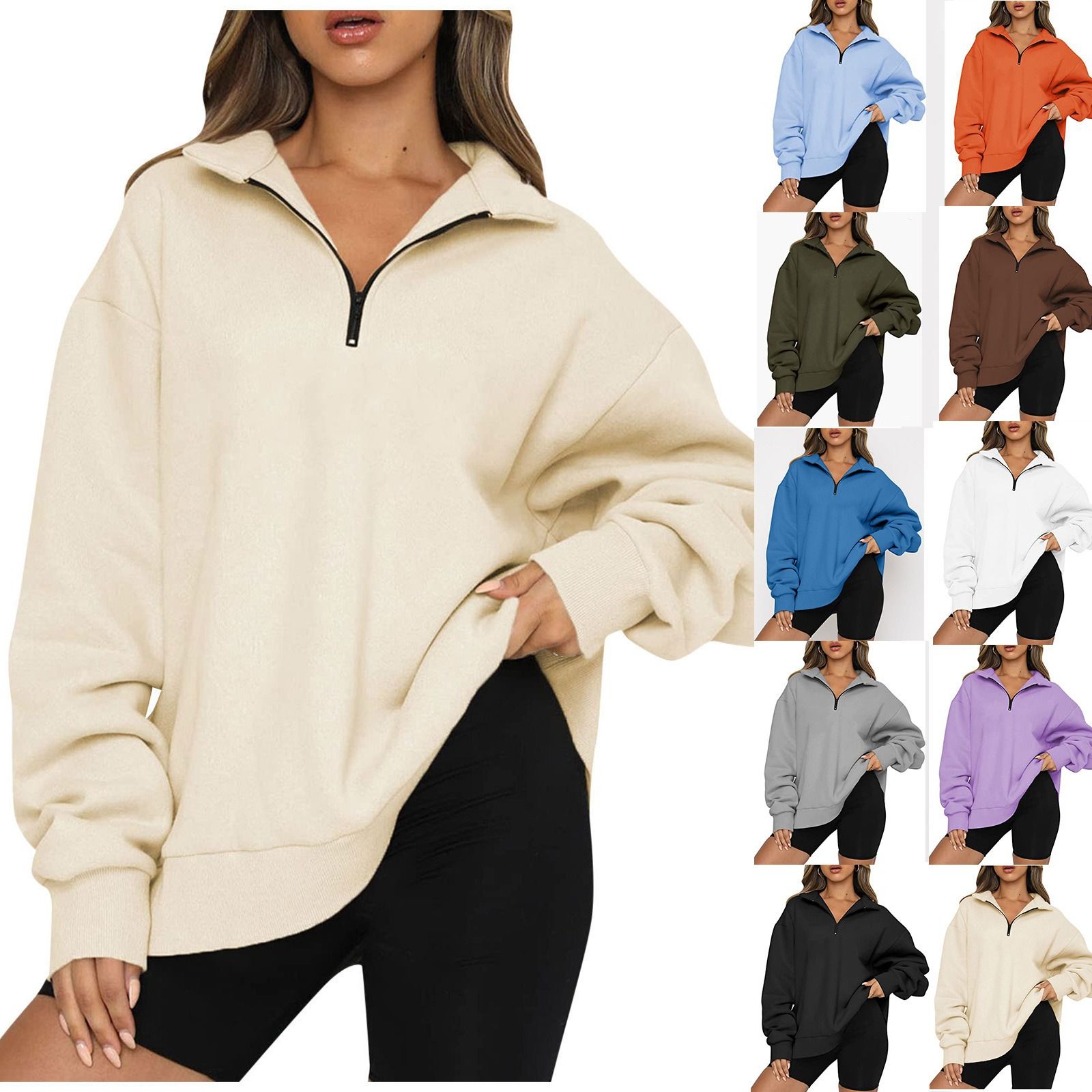 Africa new women plus fleece hoodie winter Amazon foreign trade Europe and the United States women's new hoodie plus fleece blouse loose solid color no pocket hoodie