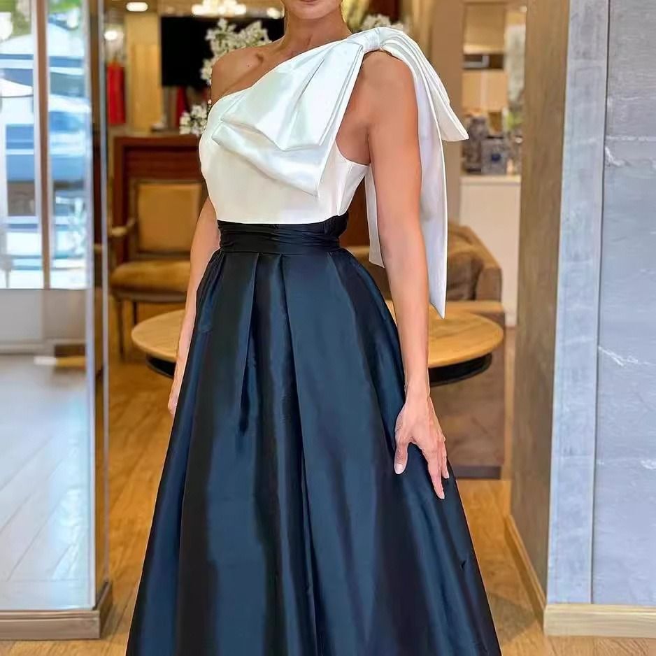 Africa new ladies cross-border independent station Europe and the United States foreign trade women's 2024 summer new line shoulder elegant solid color slit dress