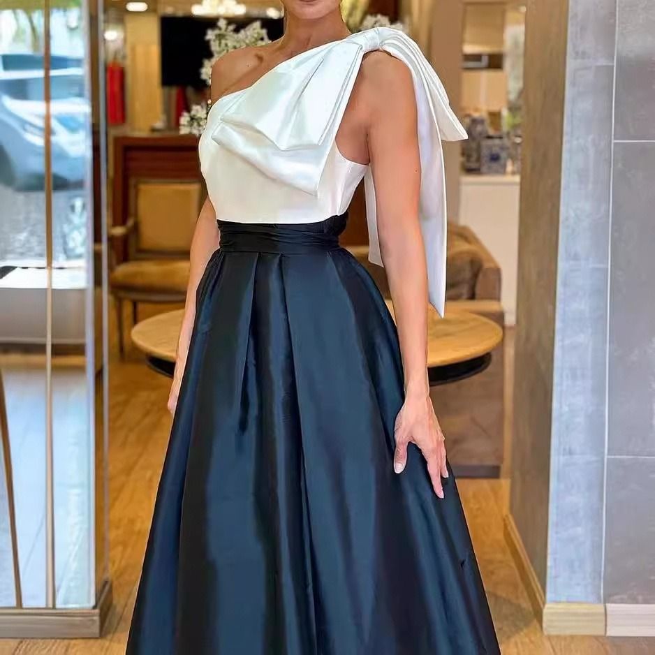 Africa new ladies cross-border independent station Europe and the United States foreign trade women's 2024 summer new line shoulder elegant solid color slit dress