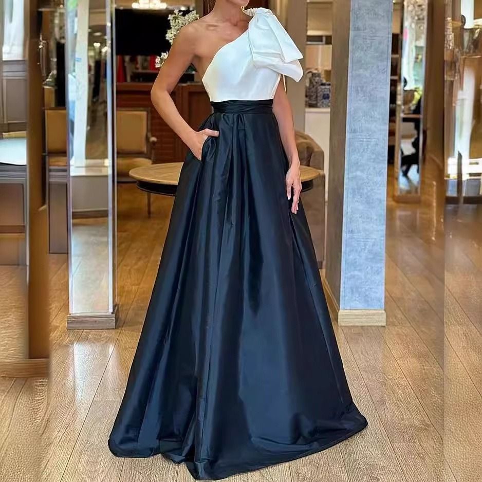 Africa new ladies cross-border independent station Europe and the United States foreign trade women's 2024 summer new line shoulder elegant solid color slit dress