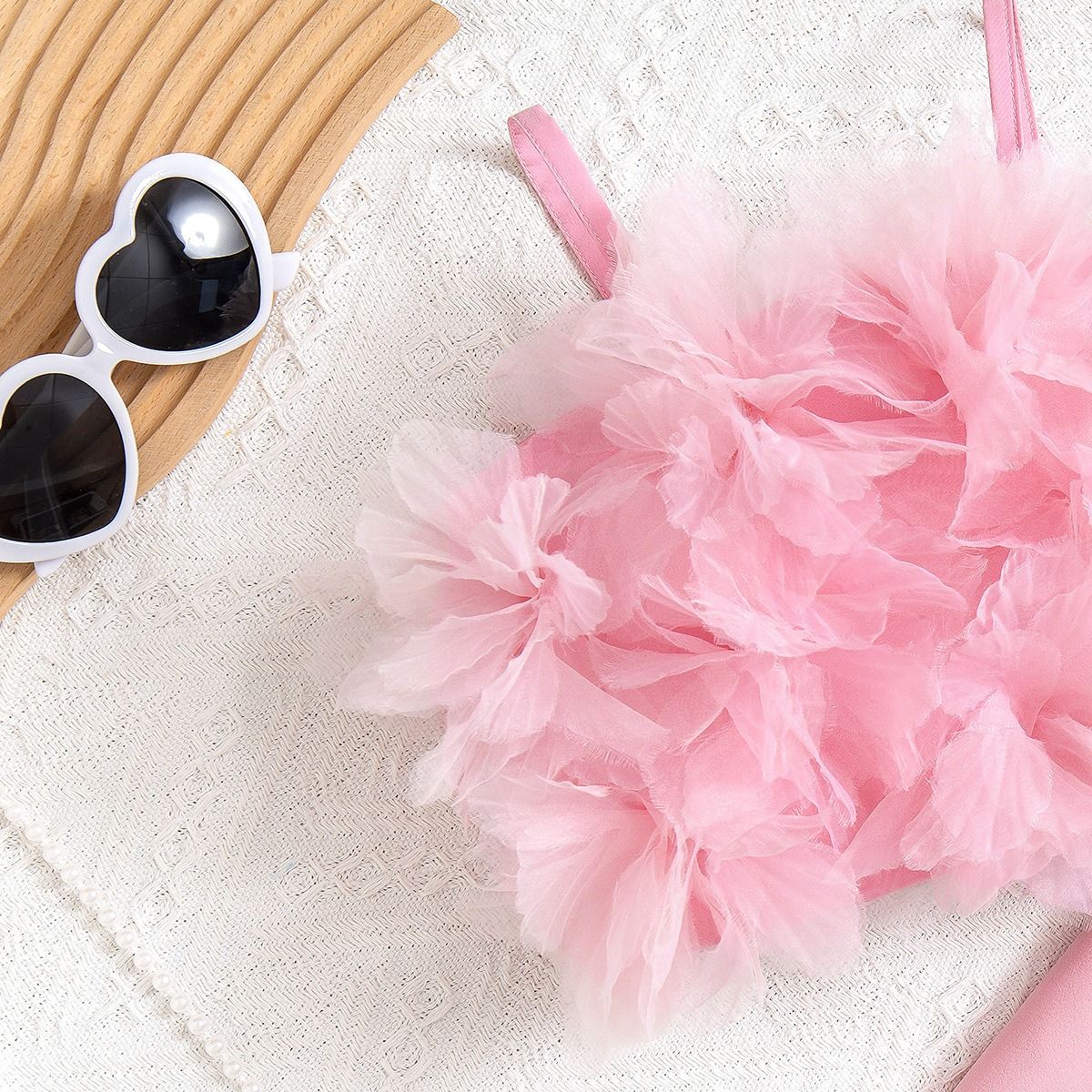 2024 Foreign trade cross-border children's wear Europe and the United States mesh three-dimensional flower chest halter top slim suit pants suit