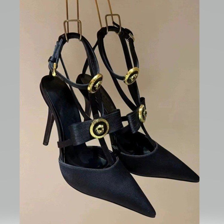 2024 new bow thin heel pointed bun sexy Roman line with high heels Black pink line with sandals sandals women