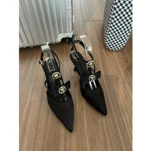 2024 new bow thin heel pointed bun sexy Roman line with high heels Black pink line with sandals sandals women