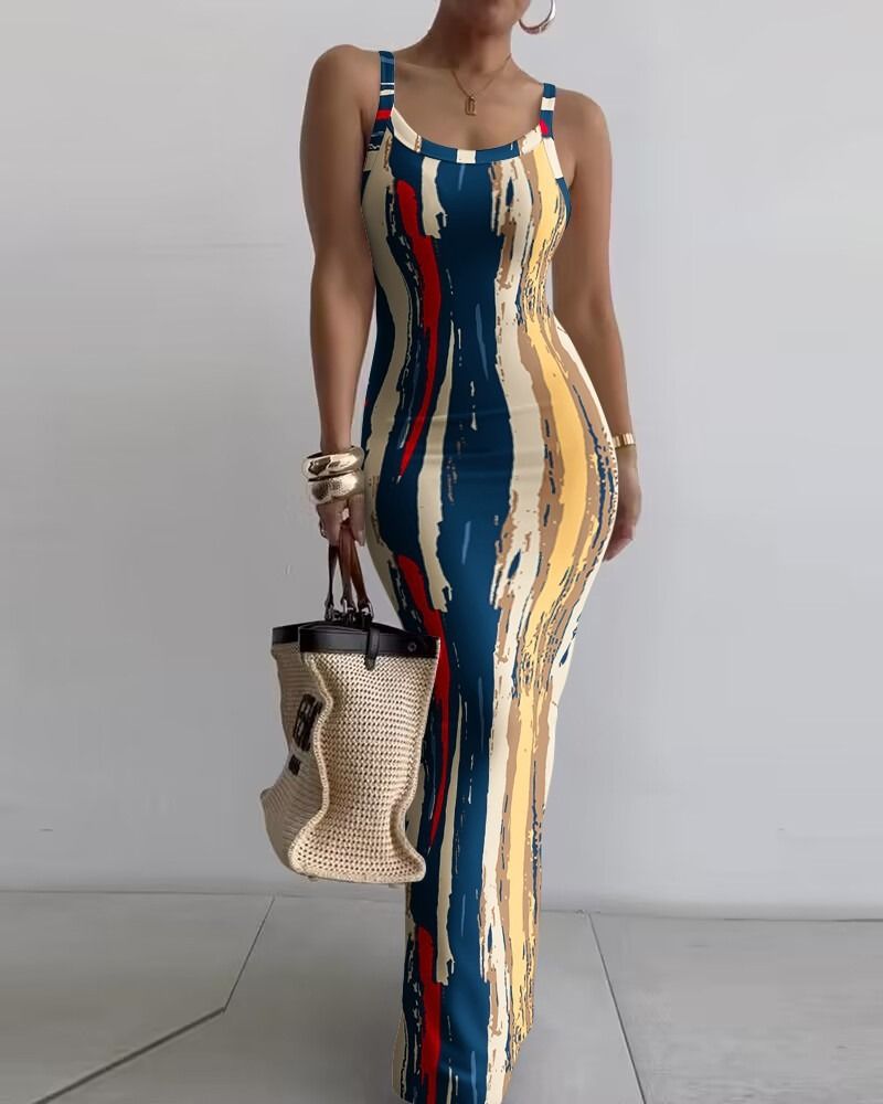 Africa's new cross-border Amazon AliExpress hot slip dress 2024 summer new slim-fit maxi skirt print dress