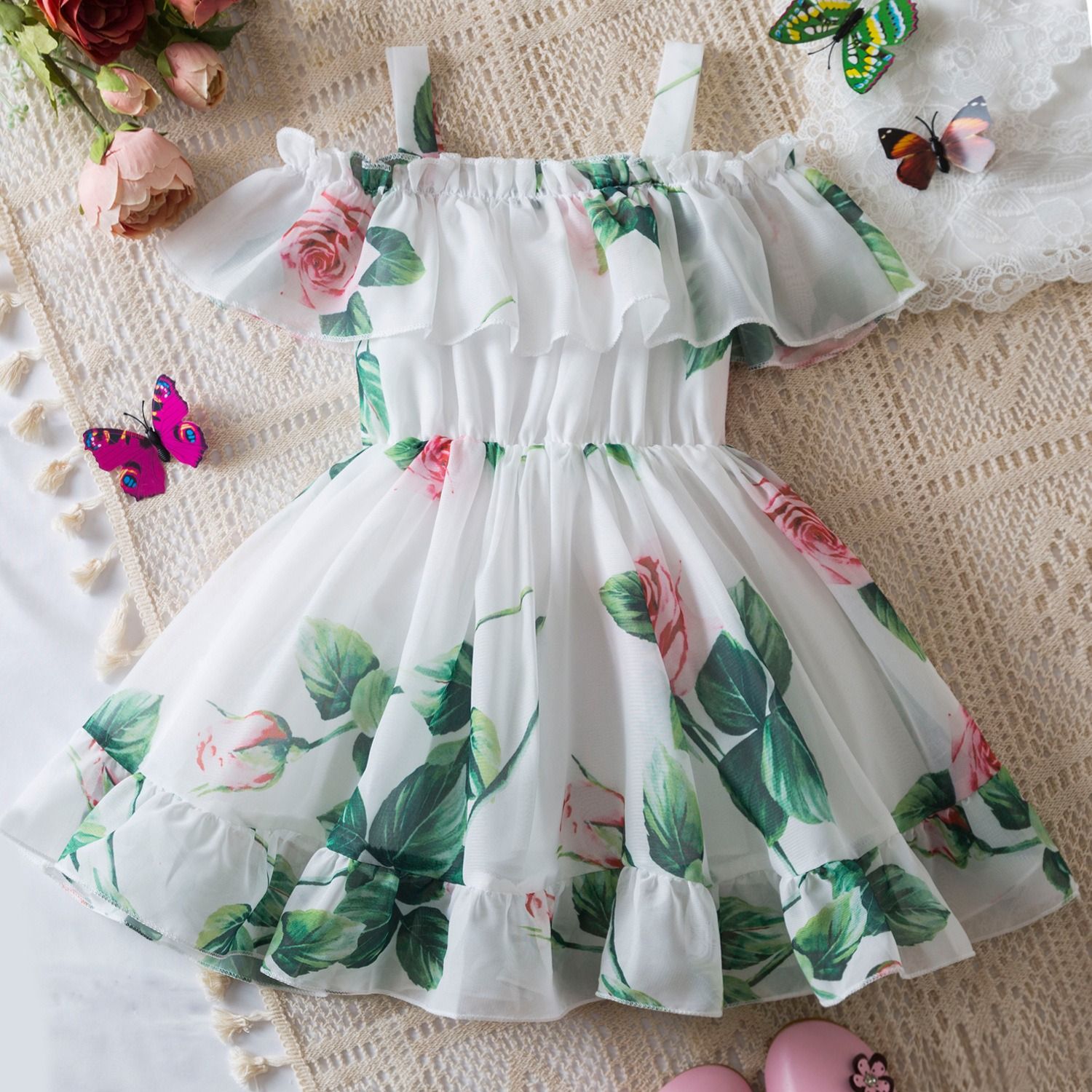2024 summer new foreign trade girls western-style chiffon halter dress Princess dress children's Korean halter dress