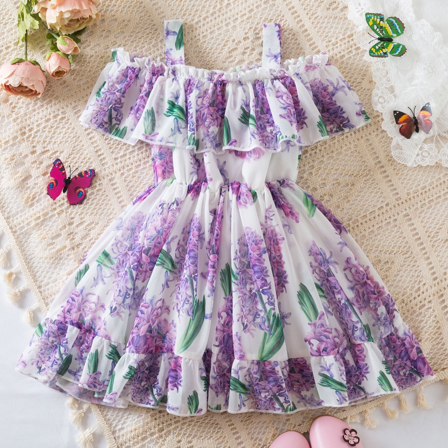 2024 summer new foreign trade girls western-style chiffon halter dress Princess dress children's Korean halter dress