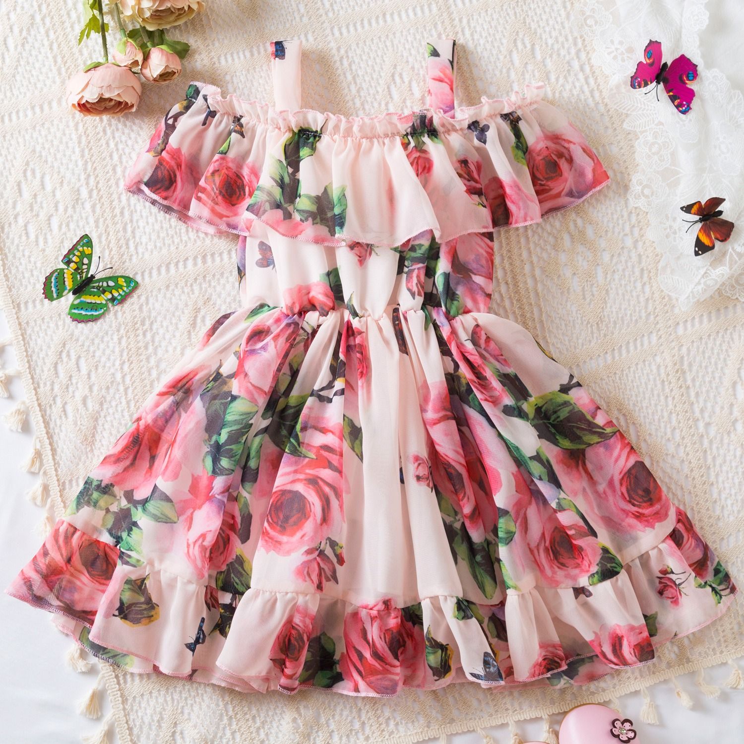 2024 summer new foreign trade girls western-style chiffon halter dress Princess dress children's Korean halter dress