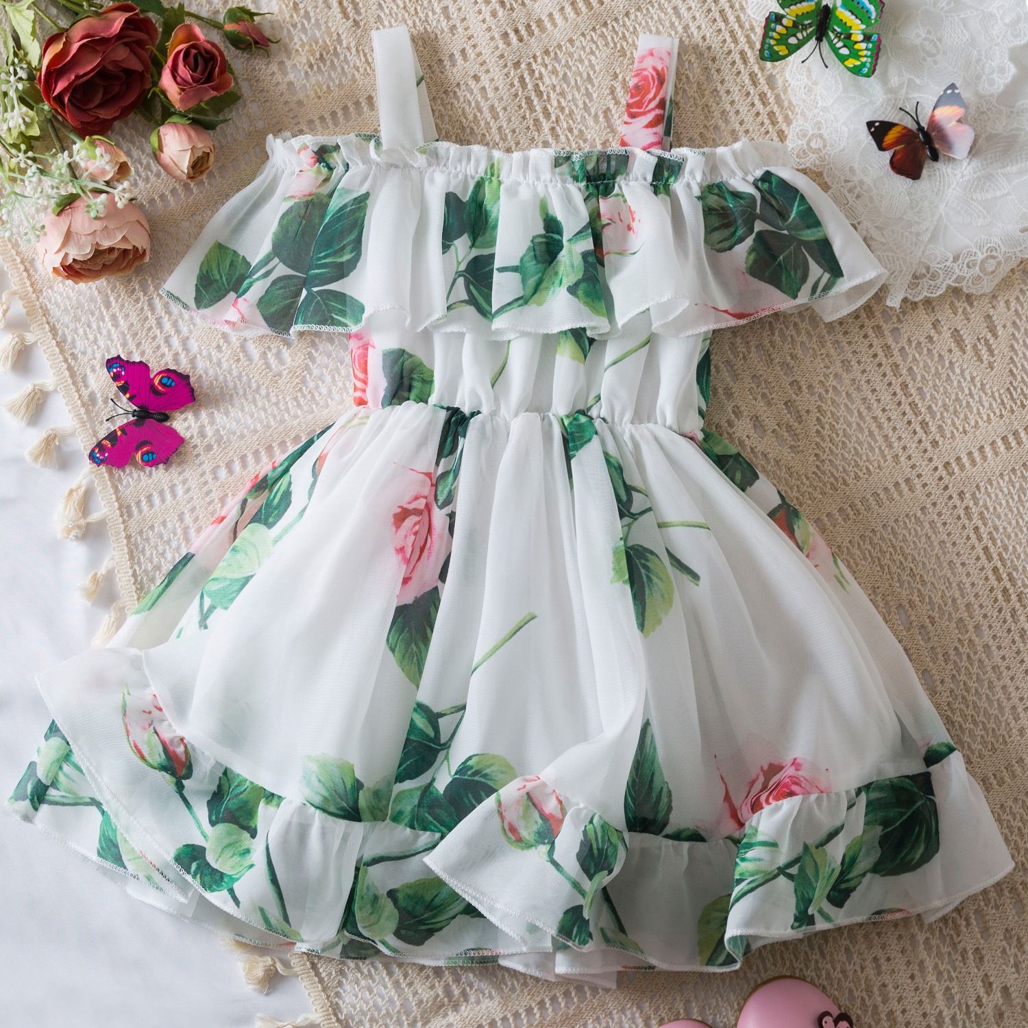 2024 summer new foreign trade girls western-style chiffon halter dress Princess dress children's Korean halter dress