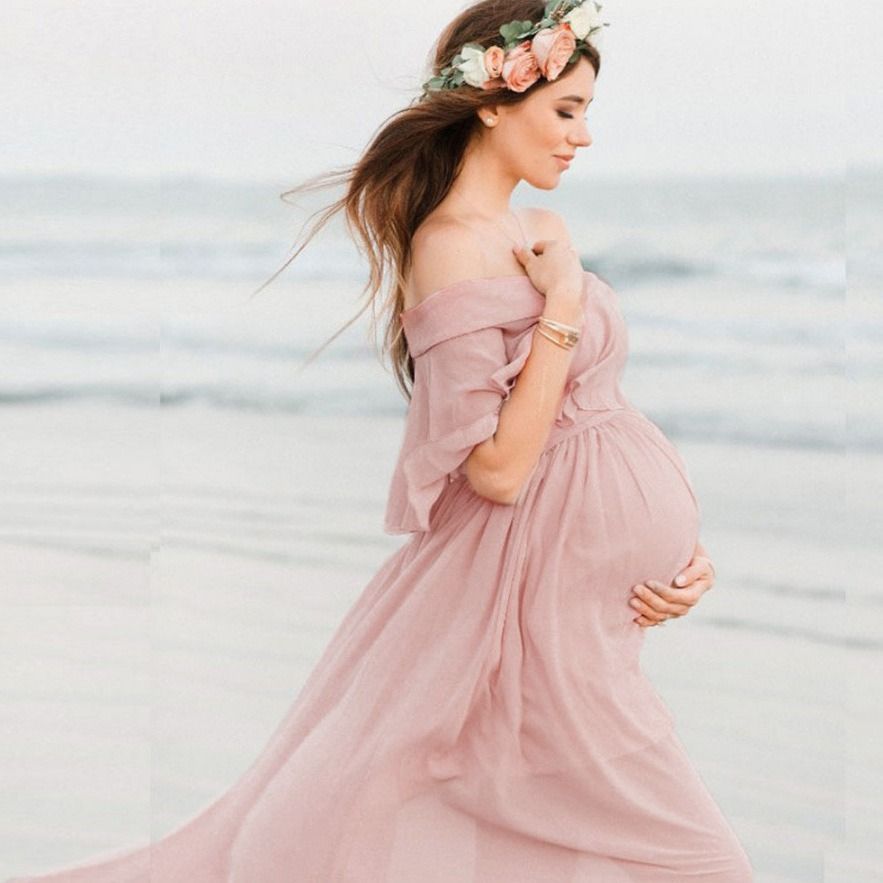 2024 Cross-border AliExpress Europe and America Chiffon pregnant women sexy loose train one shoulder maternity dress