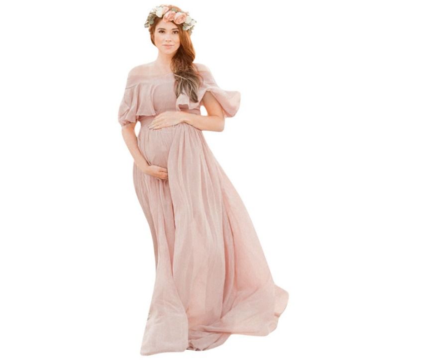 2024 Cross-border AliExpress Europe and America Chiffon pregnant women sexy loose train one shoulder maternity dress