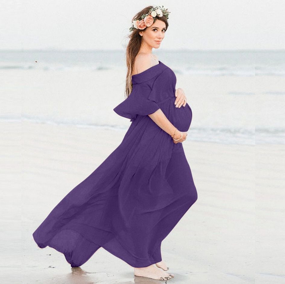 2024 Cross-border AliExpress Europe and America Chiffon pregnant women sexy loose train one shoulder maternity dress