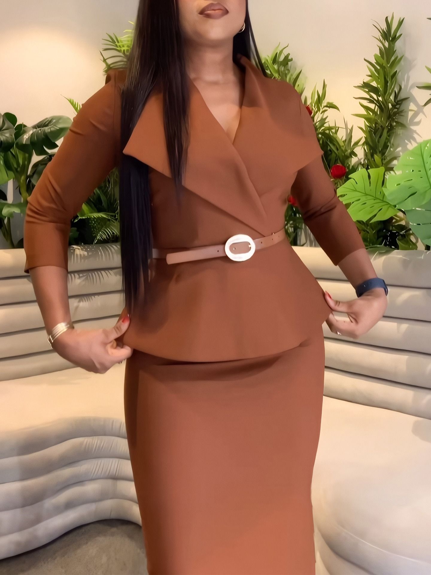 Foreign trade Africa fashion big lapel waist OL Tongle temperament elegant wrap hip pencil skirt temperament commuter cross-border dress