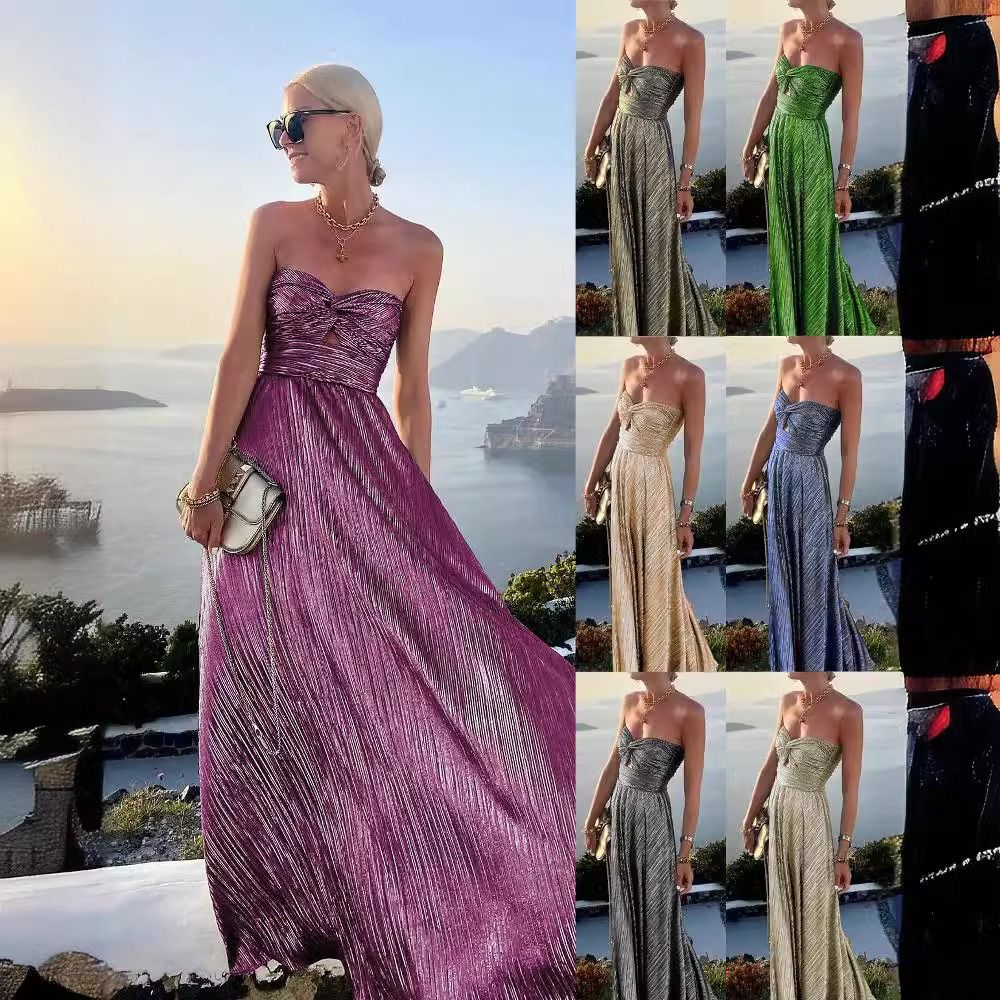 Africa's new cross-border 2024 Europe and the United States spring and summer new sexy wrapped chest hot gold party dress INS casual swing dress