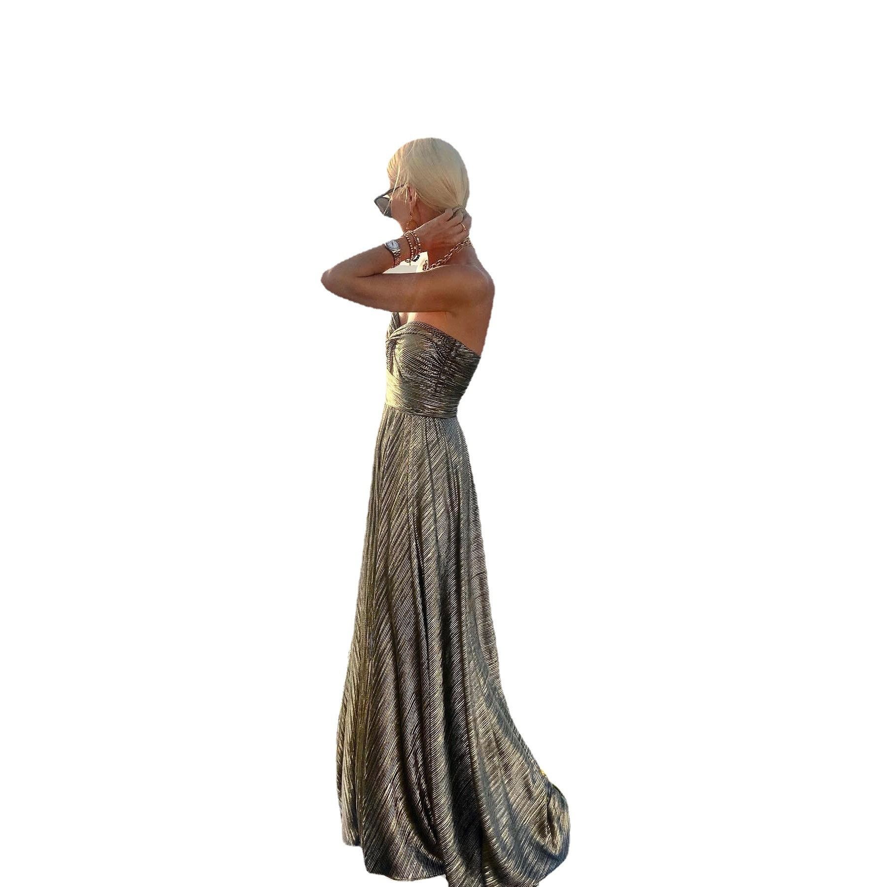 Africa's new cross-border 2024 Europe and the United States spring and summer new sexy wrapped chest hot gold party dress INS casual swing dress