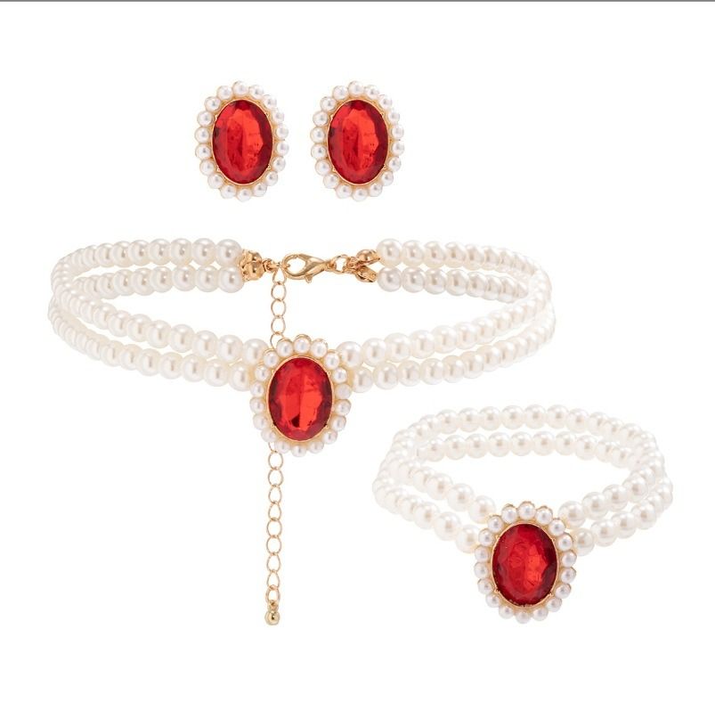 European and American luxury multi-layer imitation pearl geometric crystal choker earrings colored crystal necklace fashion exaggerated neck