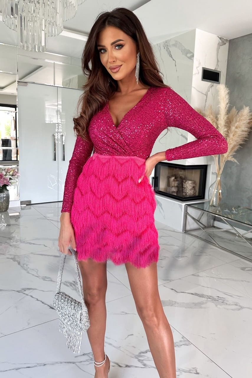 Cross-border 2024 Europe and the United States autumn and winter new party sequin multi-color dress INS casual loose women's dress