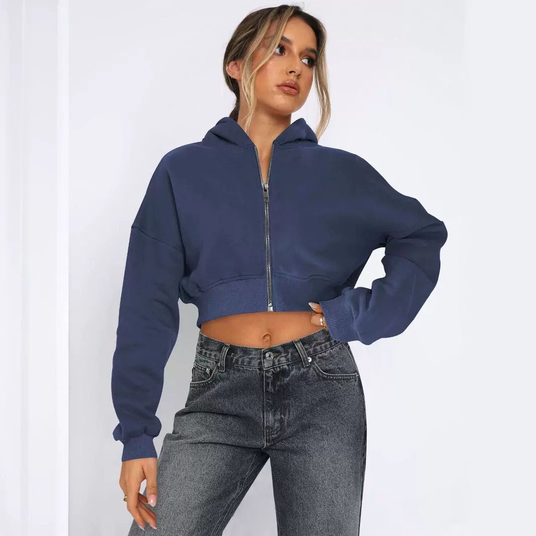 wish new street Europe and the United States wind long-sleeved top cross-border catch hair zipper cardigan hoodie casual coat women