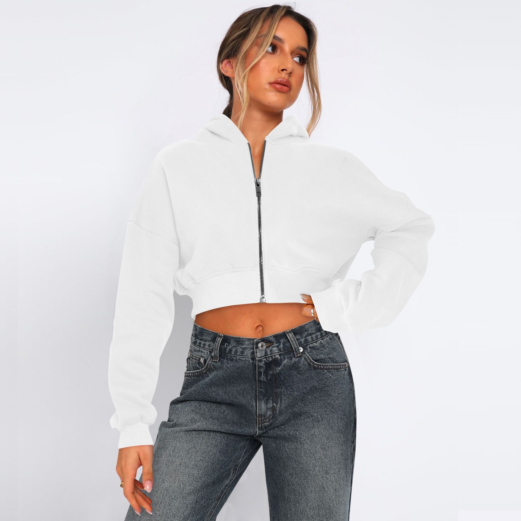 wish new street Europe and the United States wind long-sleeved top cross-border catch hair zipper cardigan hoodie casual coat women