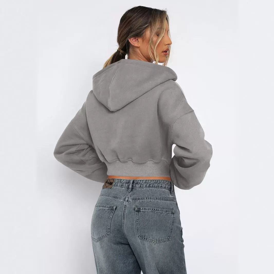 wish new street Europe and the United States wind long-sleeved top cross-border catch hair zipper cardigan hoodie casual coat women
